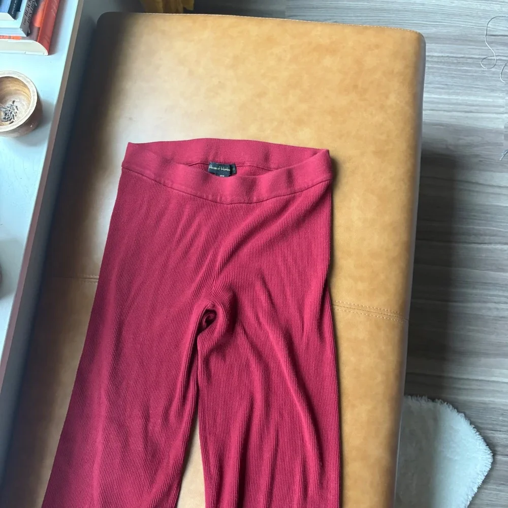 House of Harlow 1960 Ribbed Wide Leg Lounge Pants Burgundy Knit M‎